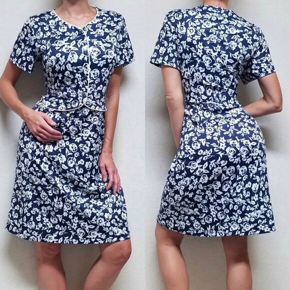 𝅺VINTAGE 70s Anthony Richards Blue Floral Dress - Picture 1 of 15